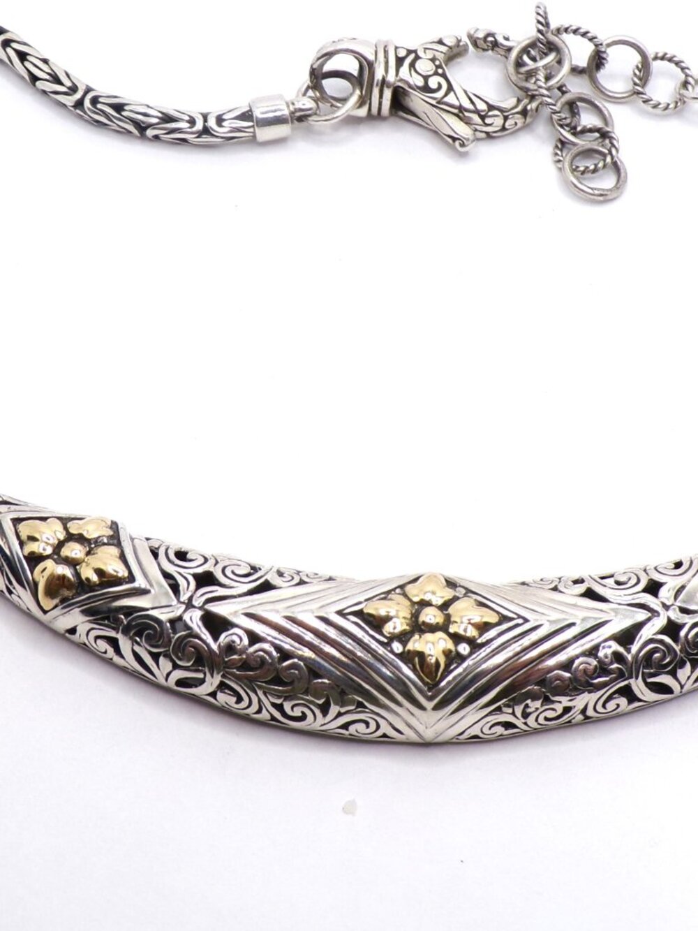 925 Sterling Silver & 18K Gold Accents Byzantine Statement Necklace - Picture 2 of 11